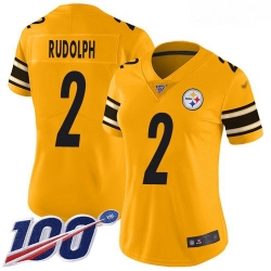 Women's Pittsburgh Steelers #2 Mason Rudolph Gold Stitched Football Limited Inverted Legend 100th Season Jersey