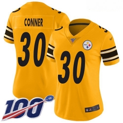 Women's Pittsburgh Steelers #30 James Conner Gold Stitched Football Limited Inverted Legend 100th Season Jersey