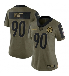Women's Pittsburgh Steelers 90 T.J. Watt Olive 2021 Salute To Service Limited Player Jersey