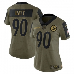 Women's Pittsburgh Steelers 90 T.J. Watt Olive 2021 Salute To Service Limited Player Jersey