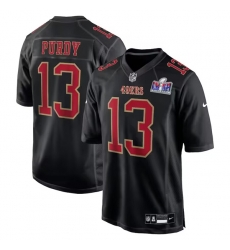 San Francisco 49ers 13 Brock Purdy Black Super Bowl LVIII Patch Carbon Fashion Stitched Game Jersey