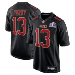 San Francisco 49ers 13 Brock Purdy Black Super Bowl LVIII Patch Carbon Fashion Stitched Game Jersey