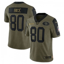 San Francisco 49ers 80 Jerry Rice Olive 2021 Salute To Service Retired Player Limited Jersey