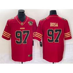 San Francisco 49ers 97 Nick Bosa Red Gold With 75th Anniversary Patch Stitched Jersey